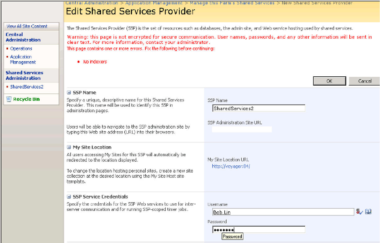 An indexer is not assigned to the Shared Services Provider 