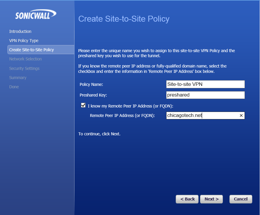 site to site vpn sonicwall setup