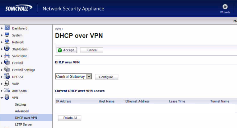 sonicwall dhcp over vpn router